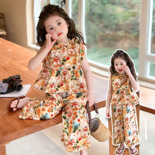 3D嬰兒衣服洋氣寶寶夏裝 女童夏季 套裝 洋氣時髦棉綢韓版 兩件套 無袖