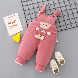 宝宝背带裤冬装加厚加绒男童保暖连身裤婴儿裤子冬季背带棉裤外穿