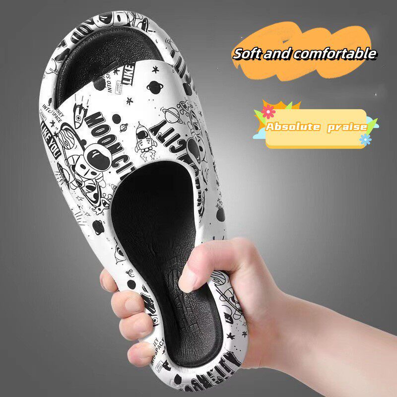 夏季居家休闲拖鞋太空人卡通印花软底防滑厚底情侣夏天家居凉拖鞋