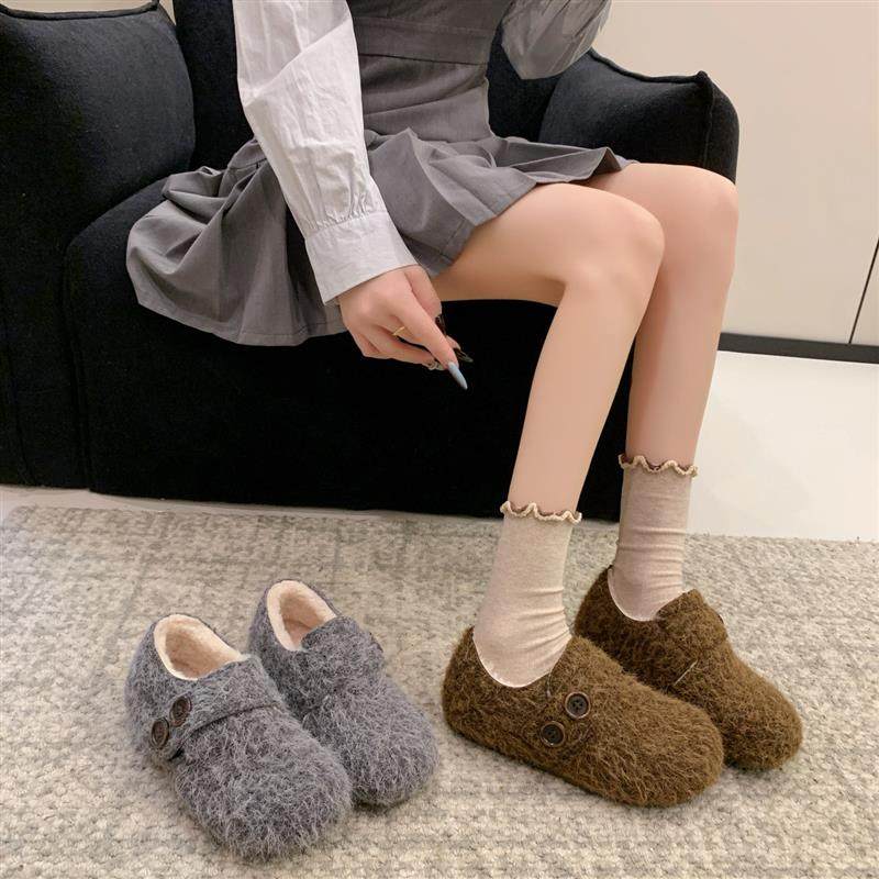 纽扣小面包~魔术贴毛呢勃肯鞋女2026年新款加绒保暖一脚蹬棉鞋,女鞋,勃肯鞋/软木鞋,淘宝优惠券,粉丝福利购,淘宝优惠卷