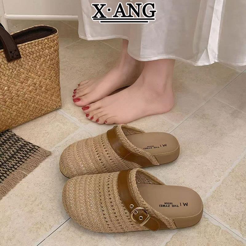 手工编织包头博肯拖鞋女夏季外穿一脚蹬镂空透气玛丽珍鞋子凉拖鞋