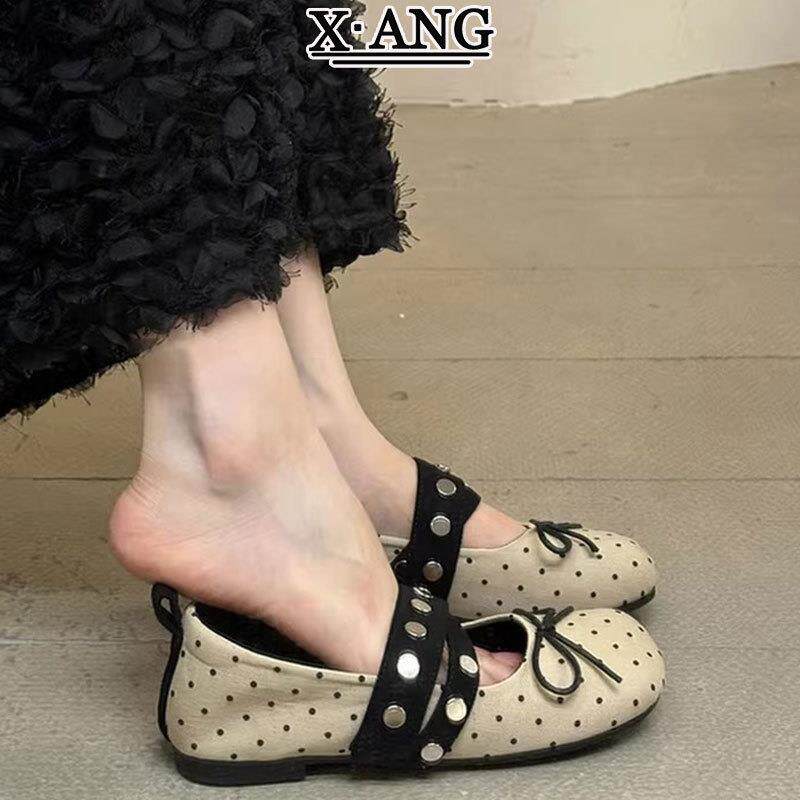 牛皮版魔术贴玛丽珍鞋子女鞋2026春夏季新款芭蕾风配裙子软底单鞋