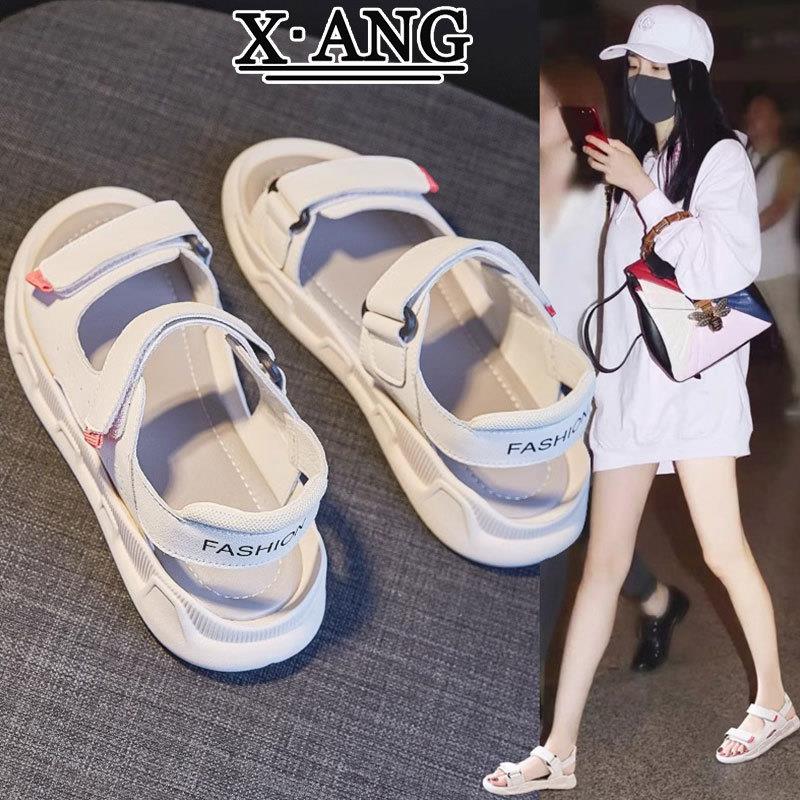 软底魔术贴真皮运动凉鞋女2026夏季新款学生百搭平底休闲沙滩女鞋