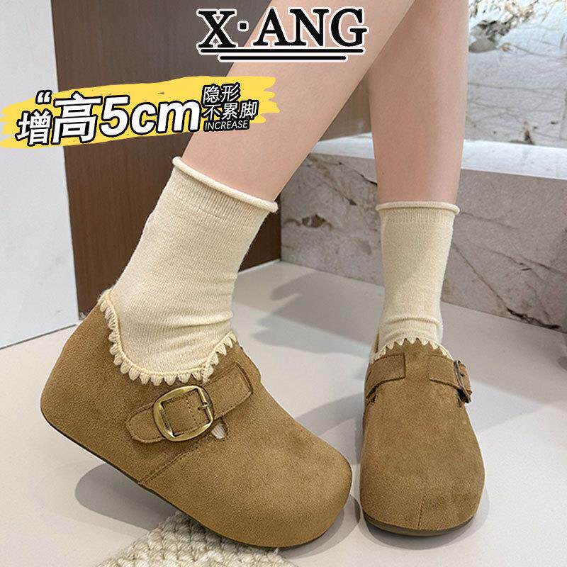 牛皮版内增高勃肯鞋子女鞋2026春季新款百搭配裙子单鞋懒人乐福鞋