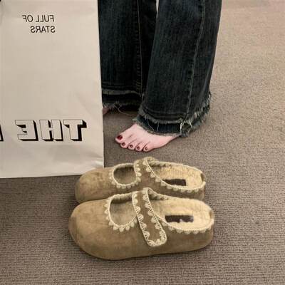 厚底内增高勃肯鞋包头半拖鞋女外穿2025秋冬新款刺绣玛丽珍博肯鞋