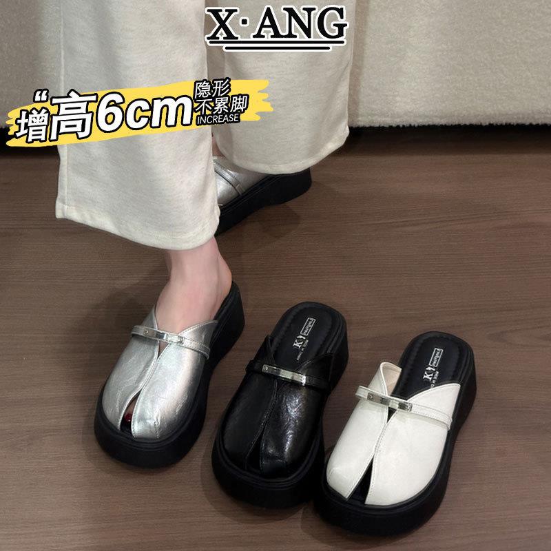 软牛皮厚底踩屎感夏季可外穿包头拖鞋配裙子凉鞋半拖无后跟懒人鞋