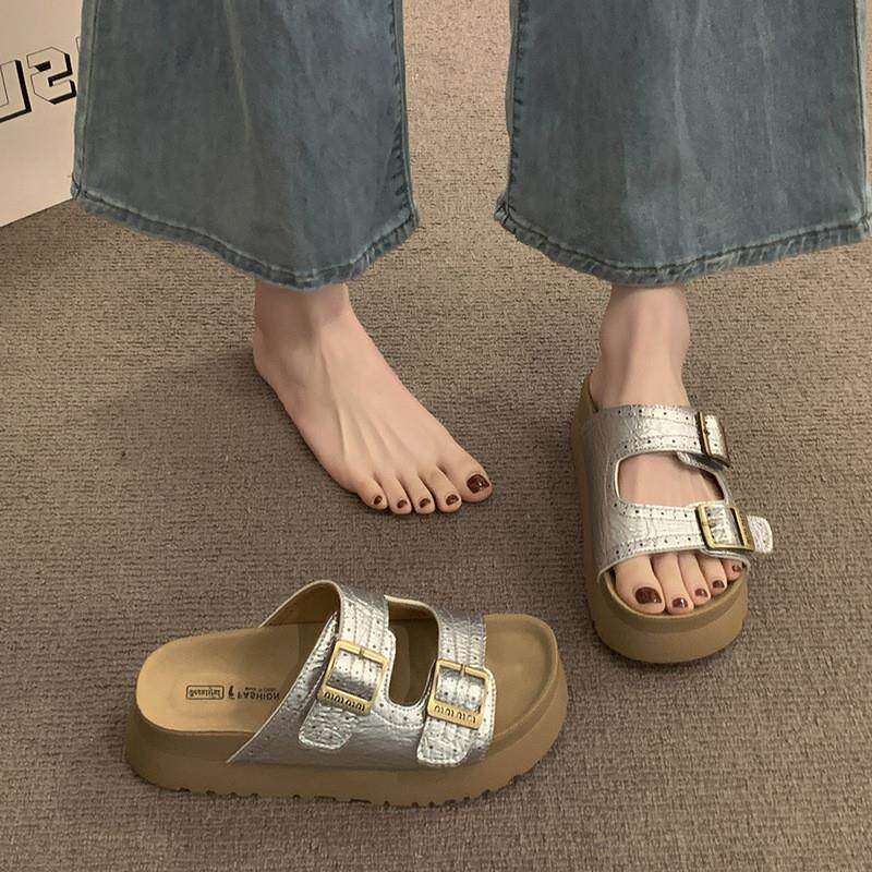 勃肯凉拖鞋女夏外穿高级感2026新款配裙子沙滩凉鞋厚底一字拖代发