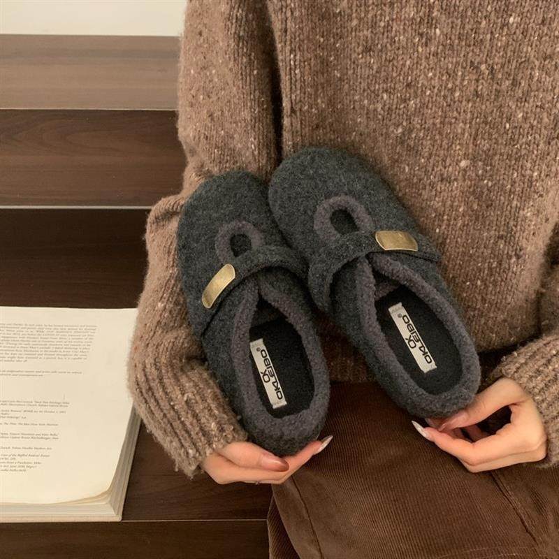 加厚底毛呢毛毛鞋女外穿秋冬季加绒棉鞋平软底保暖玛丽珍豆豆鞋,居家布艺,居家棉拖/棉鞋,淘宝优惠券,粉丝福利购,淘宝优惠卷