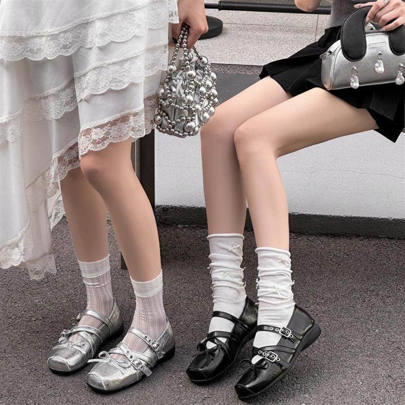 蝴蝶结方头浅口玛丽珍小单鞋女2026年新款交叉带气质配裙子小皮鞋,女鞋,其他拖鞋,淘宝优惠券,粉丝福利购,淘宝优惠卷