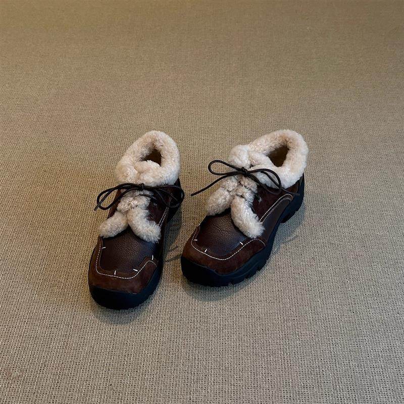 小个子真皮拼接休闲舒适运动风系带毛毛鞋棉鞋冬季新款深口单鞋女,女鞋,棉鞋,淘宝优惠券,粉丝福利购,淘宝优惠卷