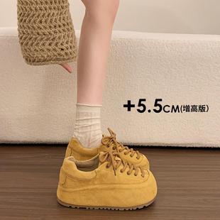 厚底丑萌大头面包鞋女2026年新款小个子增高显瘦防滑休闲勃肯鞋