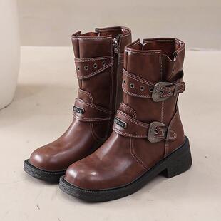 美拉德靴子西部牛仔骑士女靴女款秋季2026新款夏季马丁靴中筒短靴
