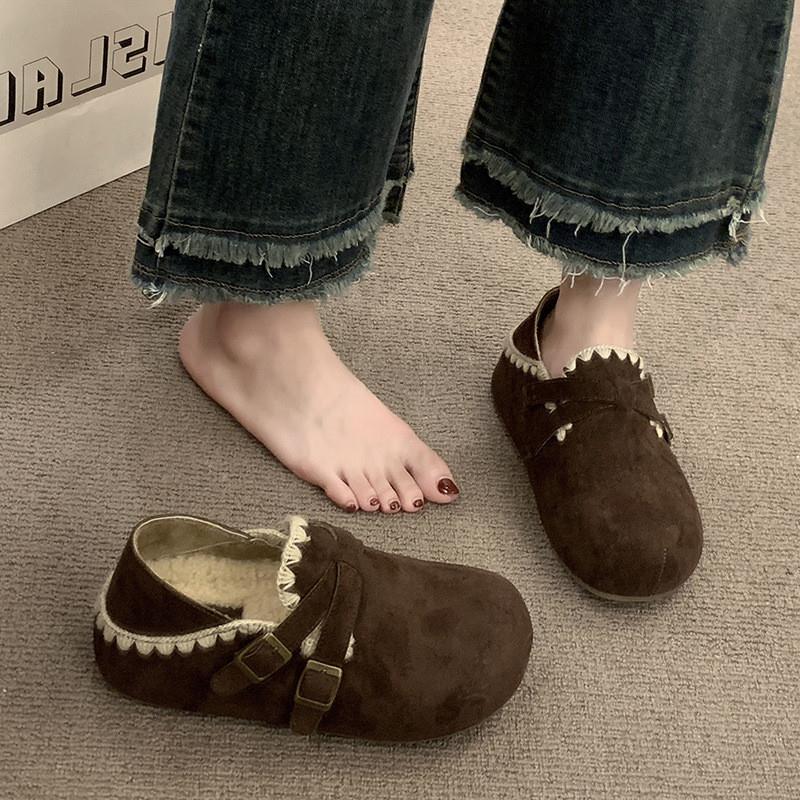 厚底内增高全包勃肯鞋女2025新款秋冬季一脚蹬加绒豆豆鞋乐福鞋