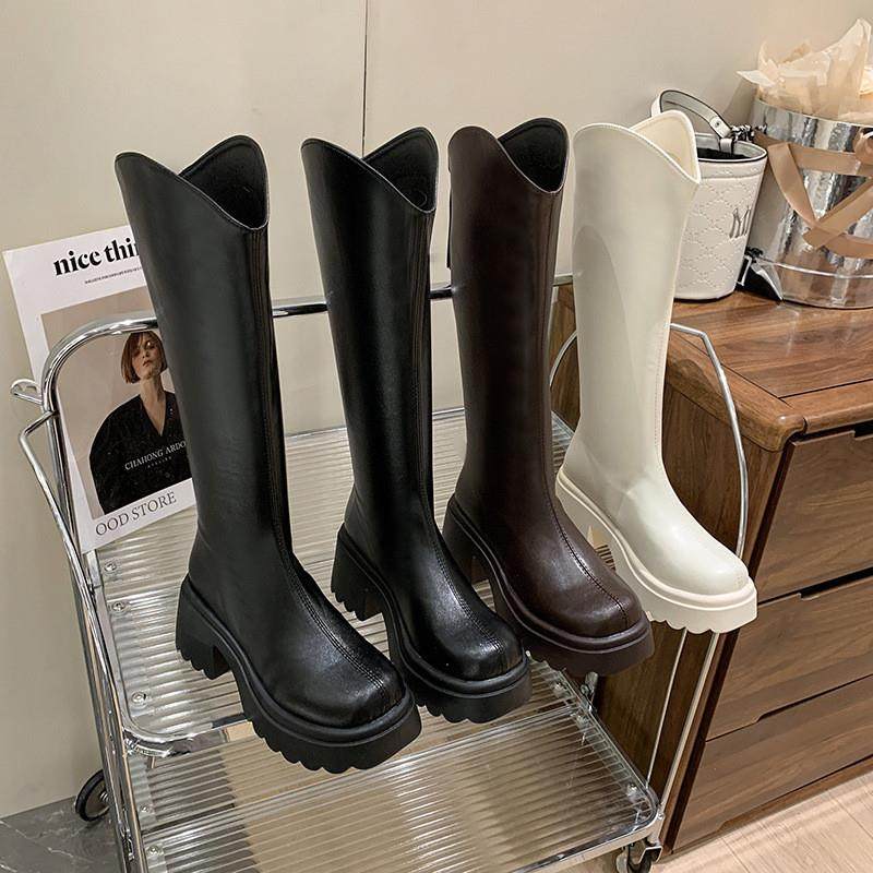 英伦风厚底V口长筒不过膝骑士靴女2026年新款加绒保暖后拉链长靴,女鞋,时装靴,淘宝优惠券,粉丝福利购,淘宝优惠卷