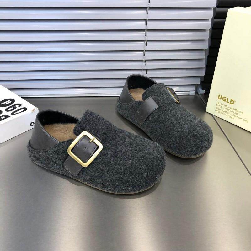 软底高级感灰色勃肯鞋女2026秋冬新款厚底棉鞋两穿加绒包头半拖鞋