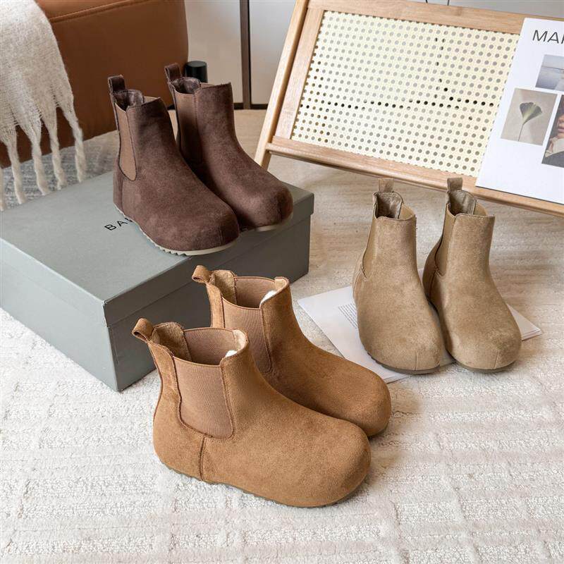 谷韵丨卡皮吧啦磨砂皮厚底切尔西靴女鞋一脚蹬休闲短靴加绒马丁靴