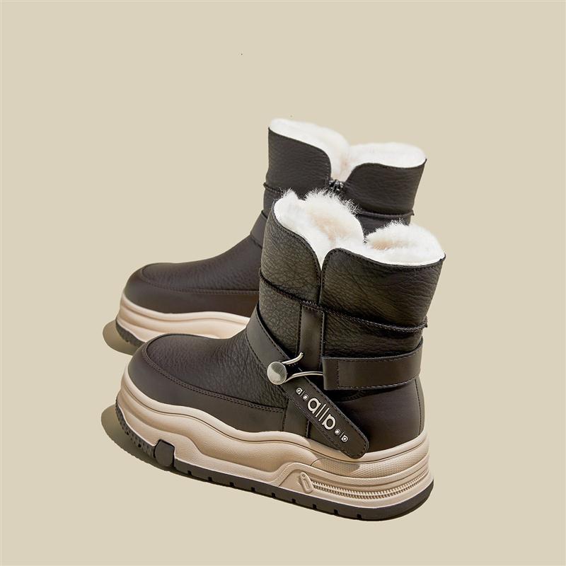 谷韵丨2025冬季新款厚底雪地靴女休闲加绒保暖防滑棉鞋增高短靴女