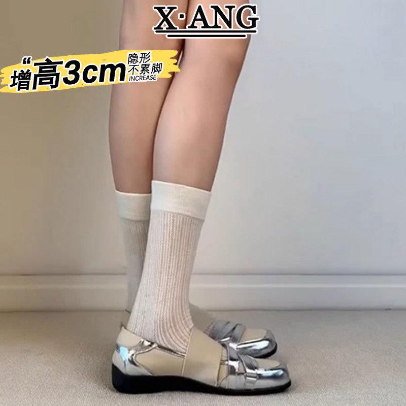 羊皮版银色内增高玛丽珍鞋子女鞋小皮鞋方头软底芭蕾舞鞋浅口单鞋