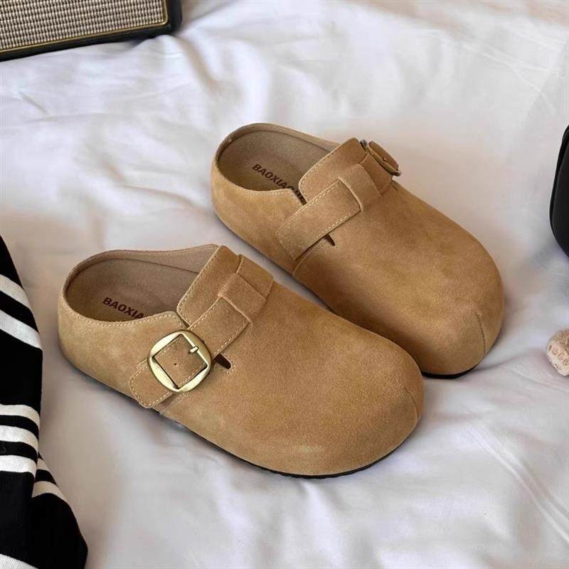 皮带扣小个子包头半拖鞋女外穿反绒2026新款一脚蹬厚底百搭博肯拖,女鞋,其他拖鞋,淘宝优惠券,粉丝福利购,淘宝优惠卷