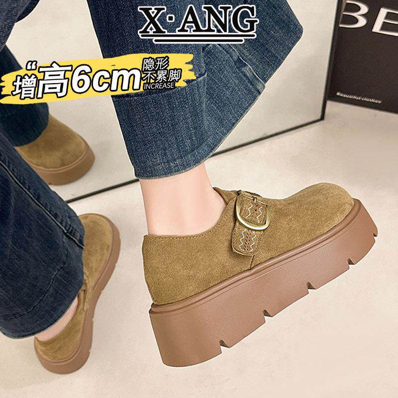 真皮厚底增高全包勃肯鞋子女鞋软底不累脚配裙子单鞋休闲乐福鞋子