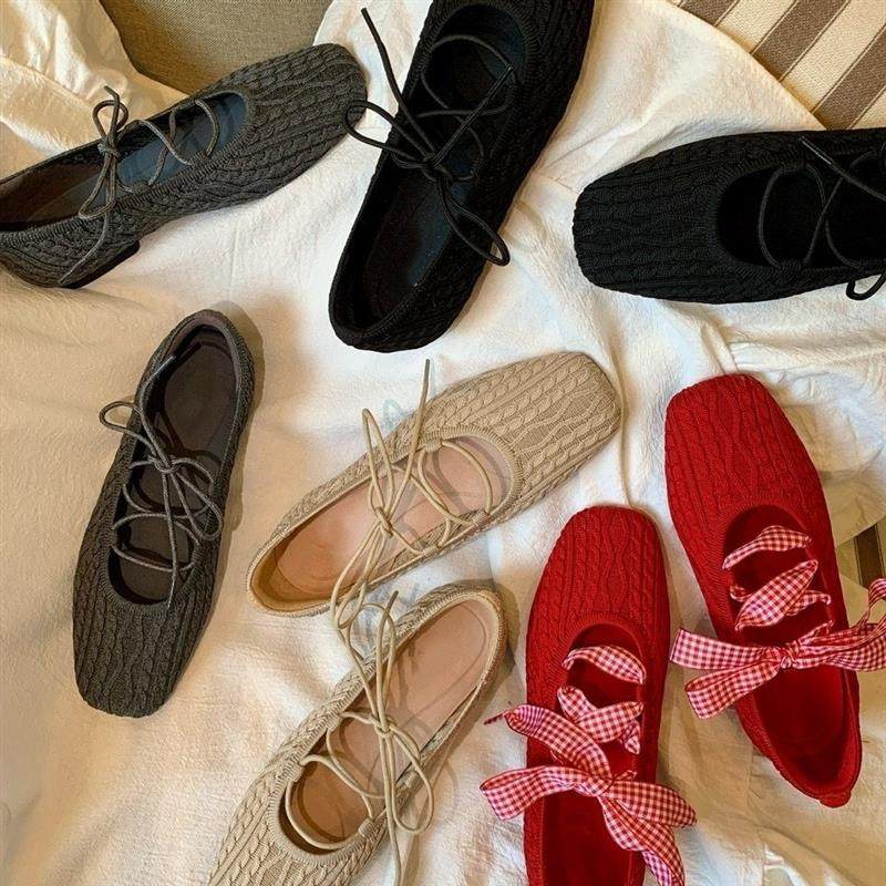 小香风针织复古方头系带芭蕾舞鞋女2026年新款镂空平底玛丽珍单鞋,女鞋,时尚芭蕾鞋,淘宝优惠券,粉丝福利购,淘宝优惠卷