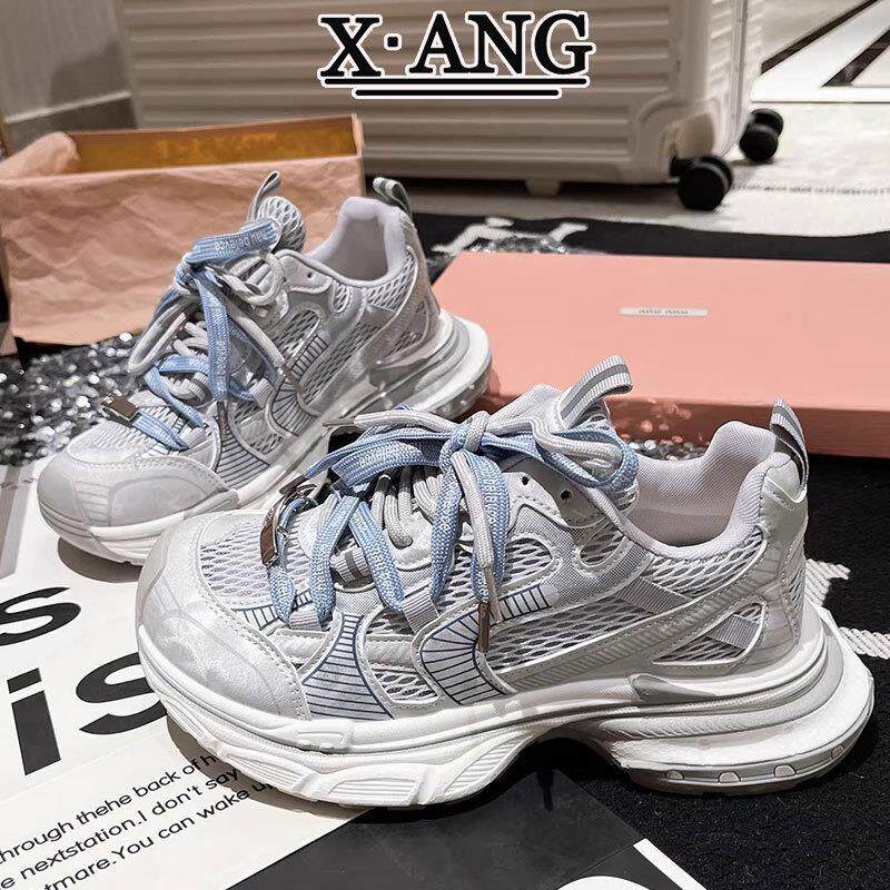 厚底增高巴黎老爹鞋子女鞋2026新款春夏季网面透气真皮休闲运动鞋