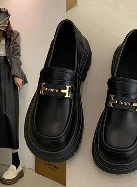 乐福鞋女2026新款春季厚底复古一脚蹬小皮鞋英伦风黑色制服jk单鞋