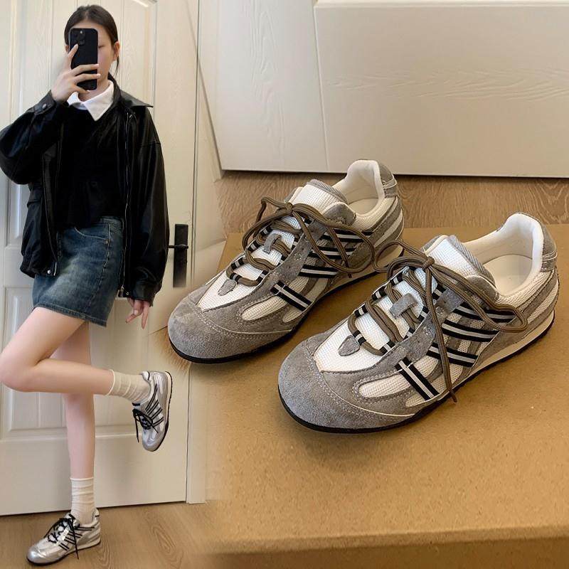 4CM增高网面透气德训鞋女2025新款秋季百搭休闲运动板鞋软底单鞋