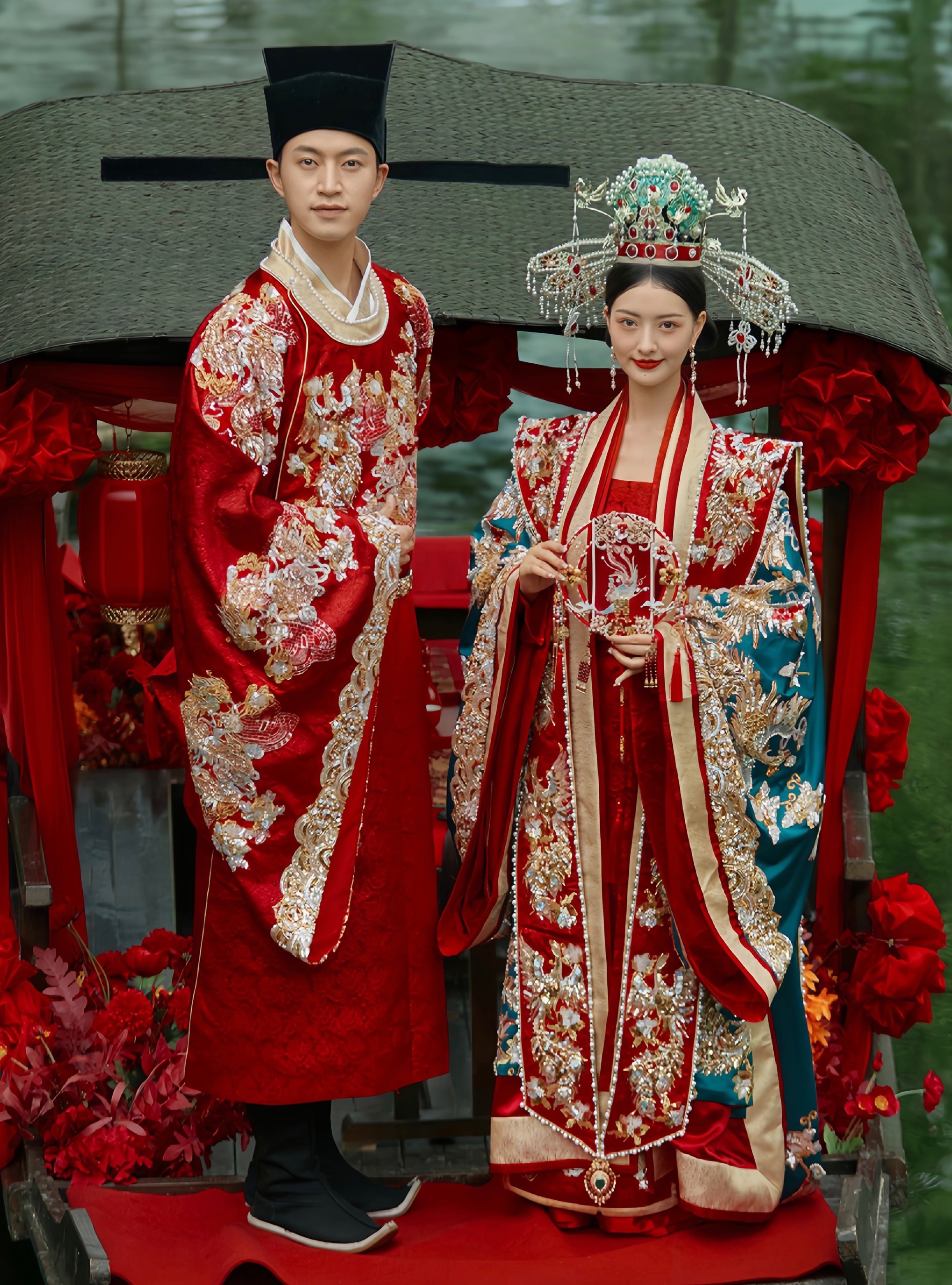 金宝中式嫁衣出租红绿撞色宋制汉服婚礼婚服知否知否应是绿肥红瘦