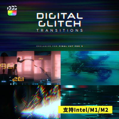 FCPX插件Glitch Transitions信号故障抖动色彩分离效果转场30个