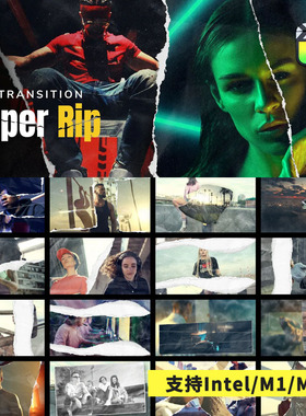 FCPX插件-52个创意纸张撕裂转场过渡预设mTransition Paper Rip