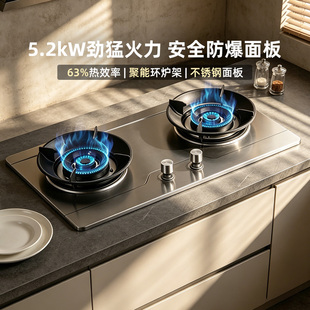 Haotaitai正品不锈钢面板安全防爆燃气灶63%热效率家用猛火力气灶
