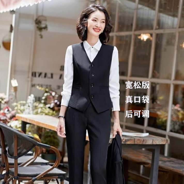 女西装马甲黑马夹正装背心宽松外穿外套职业坎肩肥大码工作服马褂