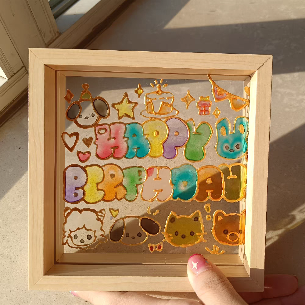 玻璃油彩画手工 减压diy卡通简约填色毕业生日礼物填色相框装饰画图片