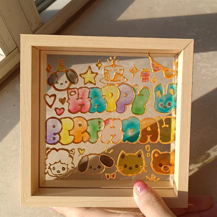 玻璃油彩画手工 减压diy卡通简约填色毕业生日礼物填色相框装饰画