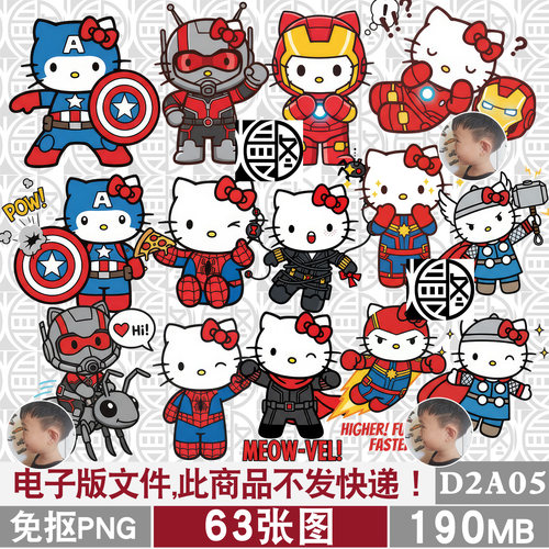 凯蒂猫版复仇者联盟钢铁侠KT猫HELLO KITTY高清PNG免抠图素材免扣