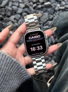 三珠不锈钢适用华强北s10手表表带金属苹果appleiwatch98男女高级