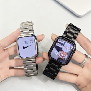 三珠不锈钢适用华强北s10手表表带金属苹果appleiwatch98男女高级