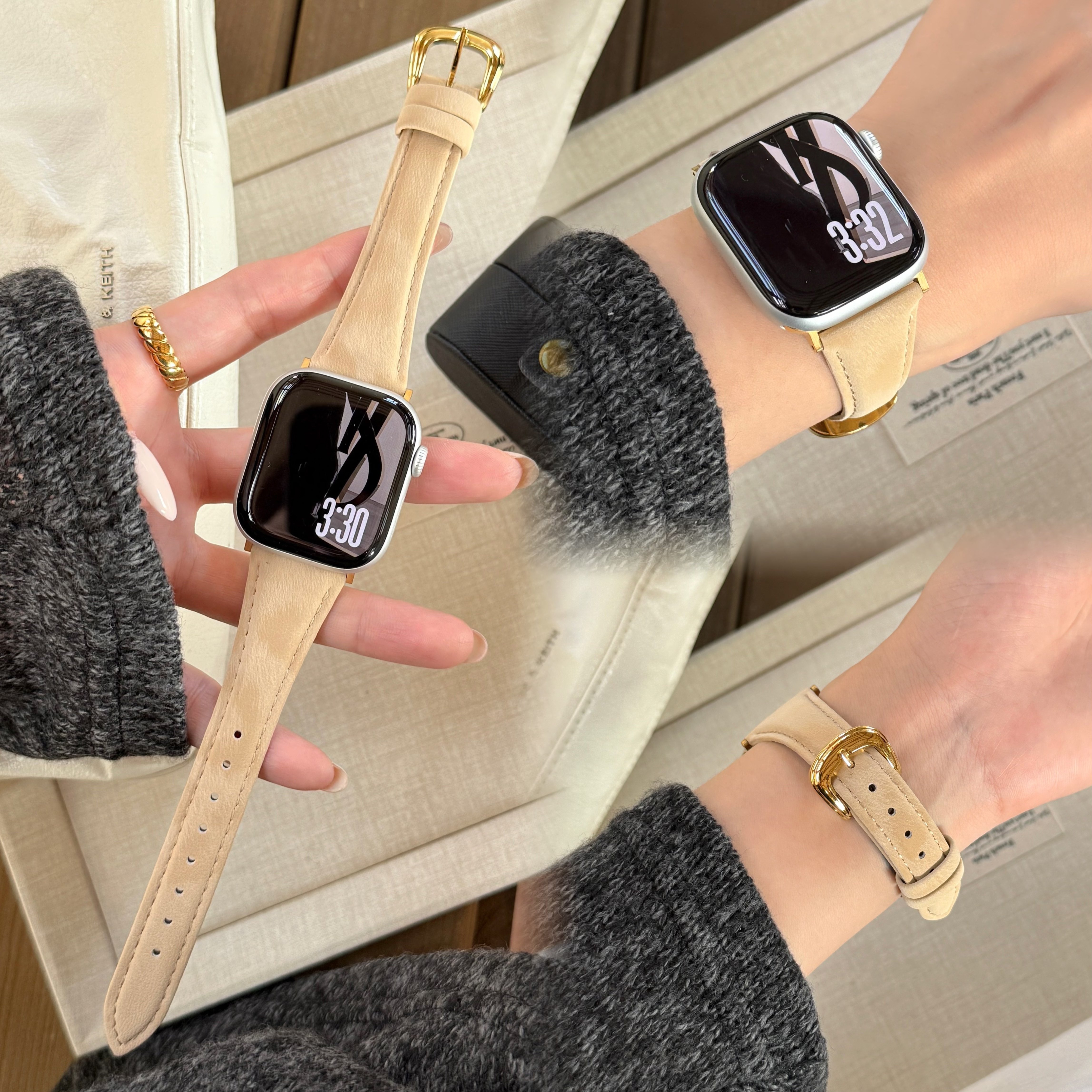 适用华强北手表s11苹果表带iwatch987代真皮小蛮腰applewatch简约