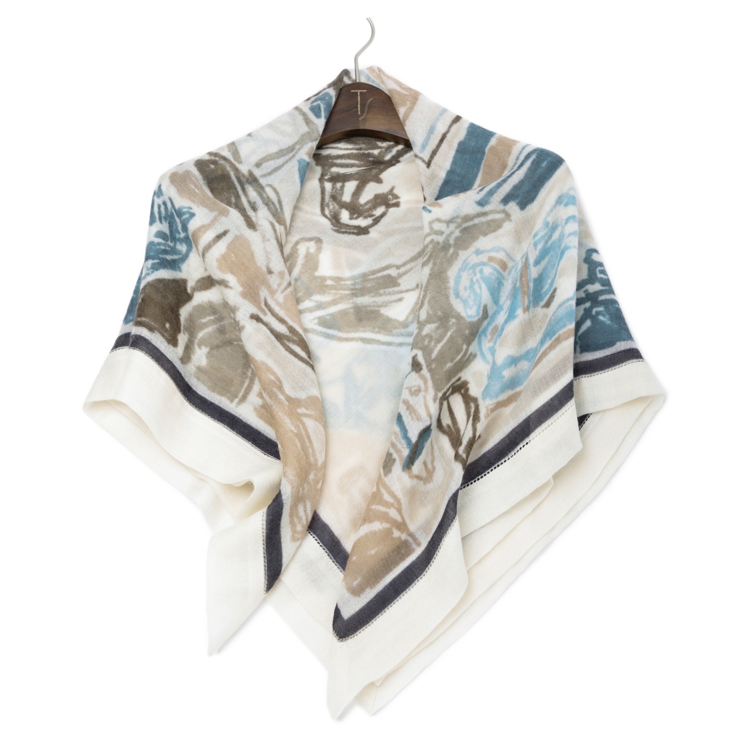 春秋薄款轻奢200支水溶羊绒戒指数码印花方巾保暖女韩版围脖披巾