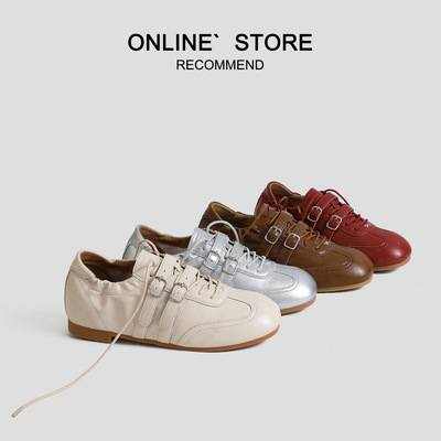 真皮~5cm内增高红色芭蕾德训鞋女2026新款厚底休闲运动复古阿甘鞋