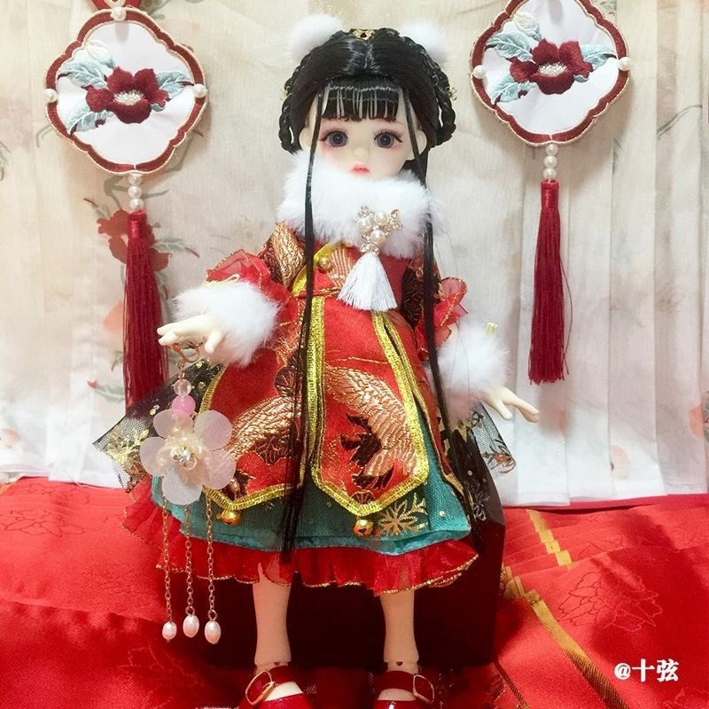 bjd6分娃衣年服拜年服新年服装汉服古装30cm胖体娃娃衣服套装便宜