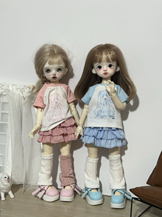 bjd6分4分娃衣套装T恤蛋糕裙腿袜六分四分短袖短裙休闲学院风便宜