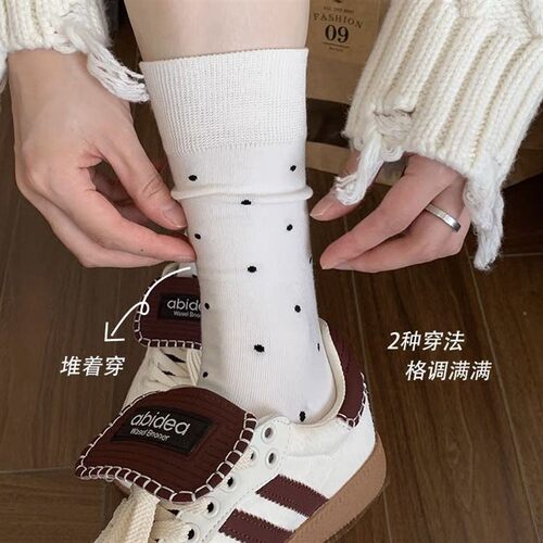 百搭袜子女春秋季2026新款网红波点可爱长袜百搭灰色中筒堆堆袜