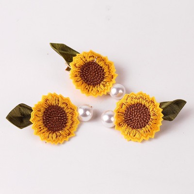 向日葵刘海夹网红新款少女气质侧边发卡可爱珍珠花朵夹子头饰发夹