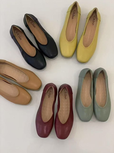 csDun正品.原单舒适软皮软底浅口真皮正品百搭女工装鞋休闲鞋