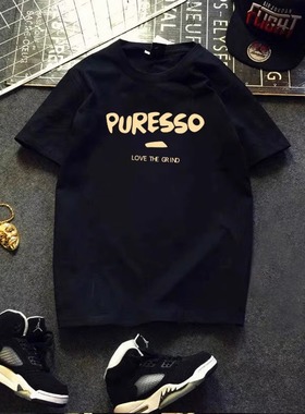 Luxurious 潮流烫金英文短袖T恤港风纯棉潮牌圆领半袖男士上衣