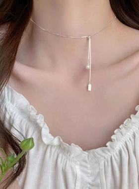 S925纯银珍珠流苏项链轻奢小众简约百搭颈链配饰女款2025新款爆款