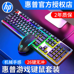 有线游戏电竞专用台式 HP惠普键盘鼠标套装 电脑笔记本机械发光键鼠