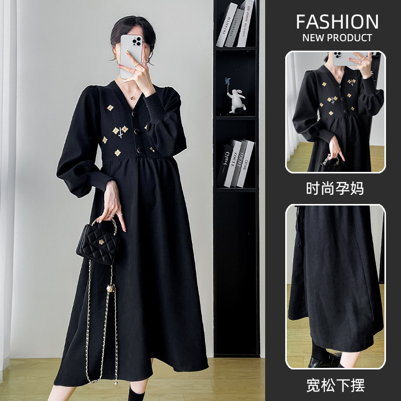 2024 SPRING AND AUTUMN CLOTHES NEW KOREAN MATERNITY DRESSES SLIM STRETCH DRESSES FOREIGN SWEATER DRESSES AUTUMN CLOTHES